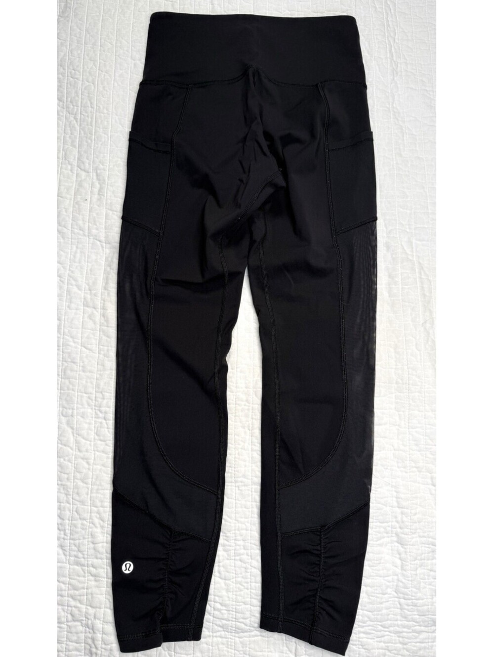 Lululemon Womens Leggings Black Mesh Side Pockets Ruched Ankle Size 4/6